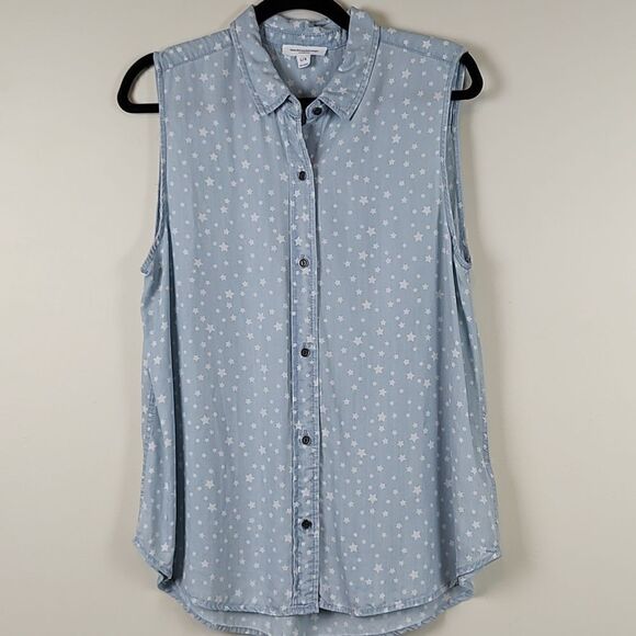Beachlunchlounge Collection Sleeveless Lightweight Denim Button Front Blouse Top - Picture 1 of 8